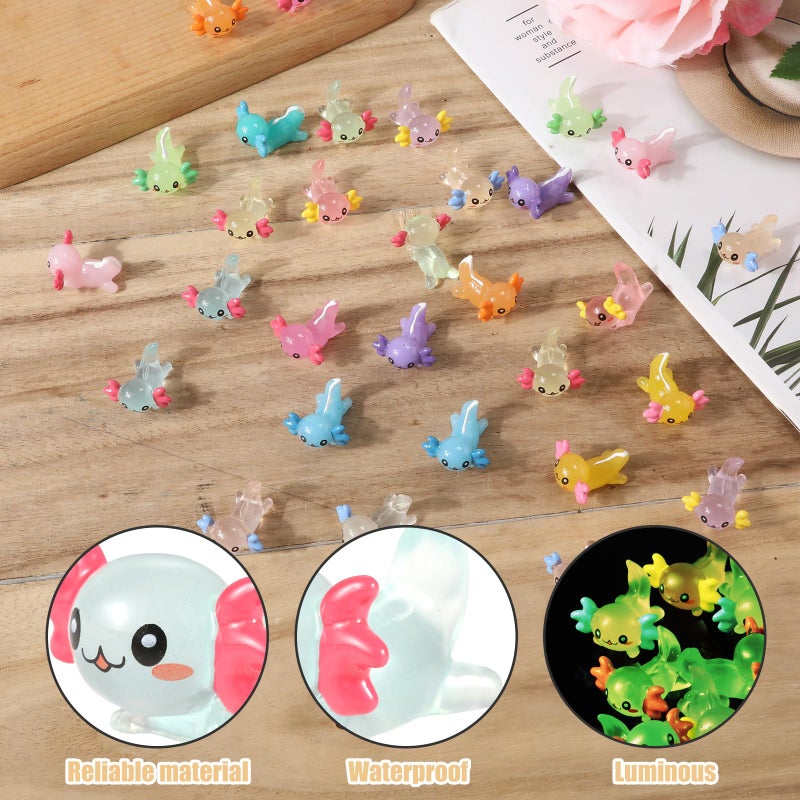 XIHIRCD 32pcs Mini Resin Axolotl Miniature Figurine, Glow in The Dark Tiny Animal Figurines Small Luminous Charm Ornament for DIY Craft Garden Landscape Dollhouse Ornament Potted Plants Decorations - Image 4