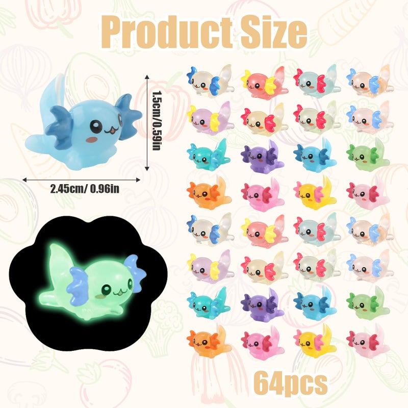 XIHIRCD 32pcs Mini Resin Axolotl Miniature Figurine, Glow in The Dark Tiny Animal Figurines Small Luminous Charm Ornament for DIY Craft Garden Landscape Dollhouse Ornament Potted Plants Decorations - Image 2