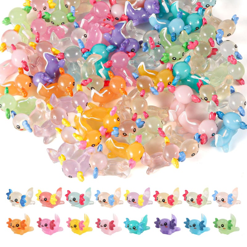 XIHIRCD 32pcs Mini Resin Axolotl Miniature Figurine, Glow in The Dark Tiny Animal Figurines Small Luminous Charm Ornament for DIY Craft Garden Landscape Dollhouse Ornament Potted Plants Decorations - Image 1