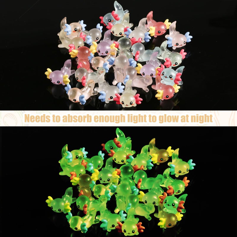 XIHIRCD 32pcs Mini Resin Axolotl Miniature Figurine, Glow in The Dark Tiny Animal Figurines Small Luminous Charm Ornament for DIY Craft Garden Landscape Dollhouse Ornament Potted Plants Decorations - Image 5