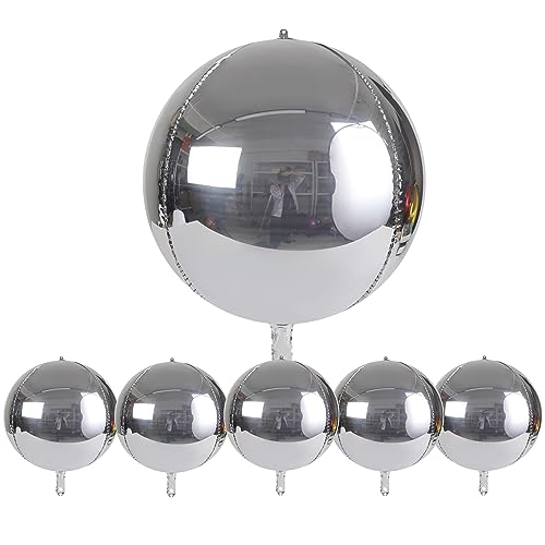 Acoavo 22 Inch Metallic Silver Balloons Pack of 6 Big 4D Round 360 Degree Foil Mylar Balloons for Baby Shower Gender Reveal Wedding Birthday Engagement Bachelorette Party Graduation Decorations - Image 1