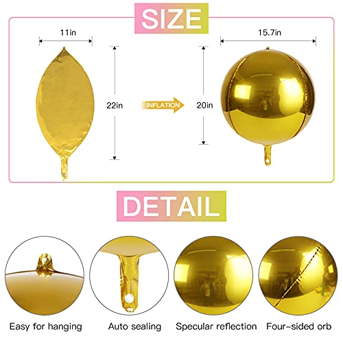 Acoavo 22 Inch Metallic Silver Balloons Pack of 6 Big 4D Round 360 Degree Foil Mylar Balloons for Baby Shower Gender Reveal Wedding Birthday Engagement Bachelorette Party Graduation Decorations - Image 5