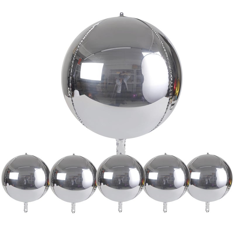Acoavo 22 Inch Metallic Silver Balloons Pack of 6 Big 4D Round 360 Degree Foil Mylar Balloons for Baby Shower Gender Reveal Wedding Birthday Engagement Bachelorette Party Graduation Decorations - Image 3