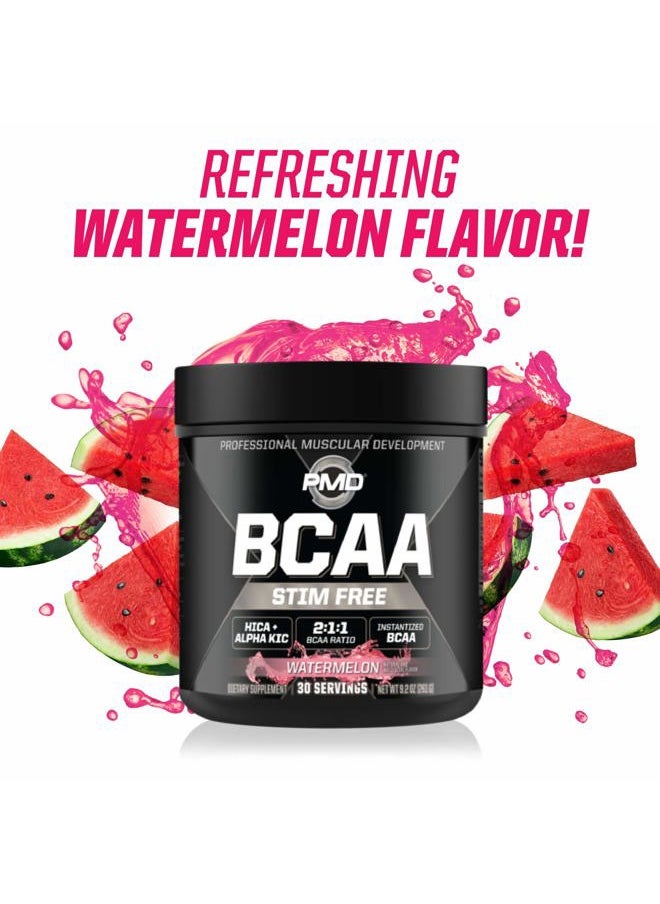 PMD - Sports BCAA Stim-Free Amino Acids - Better Workout Performance, Enhanced Recovery, Daily Energy, Muscle Builder, and Muscle Sparing - BCAA Powder Drink Mix - Watermelon (30 Servings) - Image 1