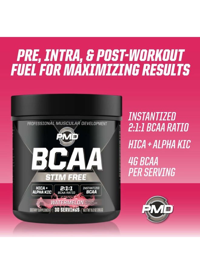 PMD - Sports BCAA Stim-Free Amino Acids - Better Workout Performance, Enhanced Recovery, Daily Energy, Muscle Builder, and Muscle Sparing - BCAA Powder Drink Mix - Watermelon (30 Servings) - Image 1