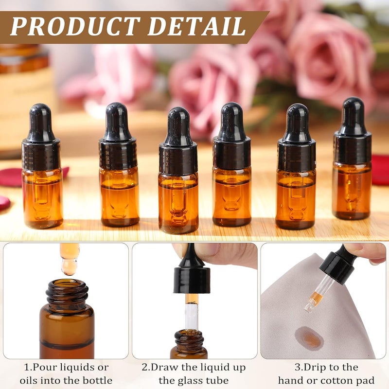 Nuogo 100 Pcs Amber Glass Mini Dropper Bottles Essential Oil Dropping Bottles Small Empty Sample Bottles Glass Vial with Dropper and Black Caps Tiny Amber Glass Bottles Perfume Jars for Traveling - Image 3
