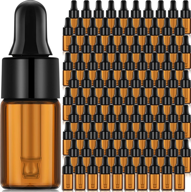 Nuogo 100 Pcs Amber Glass Mini Dropper Bottles Essential Oil Dropping Bottles Small Empty Sample Bottles Glass Vial with Dropper and Black Caps Tiny Amber Glass Bottles Perfume Jars for Traveling - Image 1