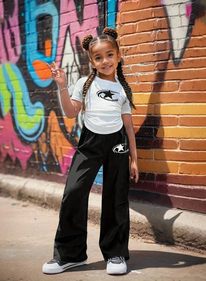 Take Two Take Two Girls Star Print Ruched T-Shirt and Pants Set