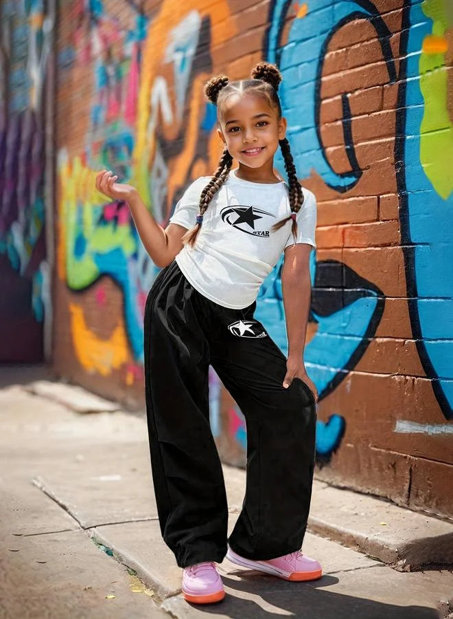 Take Two Take Two Girls Star Print Ruched T-Shirt and Pants Set