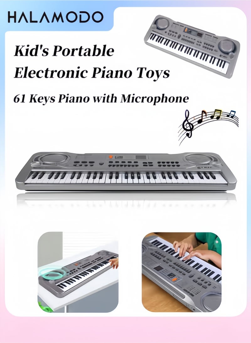 Halamodo Kid's Keyboard Piano 61 Keys Portable Electronic Digital Piano with Microphone Early Learning Educational Music Keyboard Piano Gifts Toys for Boys & Girls & Beginners - Image 1