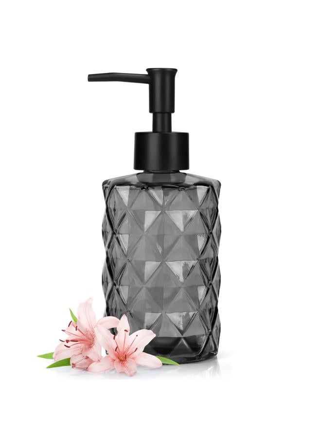 Ulable 11oz Glass Soap Dispenser with Plastic Pump, Black Bathroom Soap Dispenser for Hand Wash & Dish Wash, Elegant Dispenser for Dishwashing Liquid, Lotion, Essential Oil - Image 1