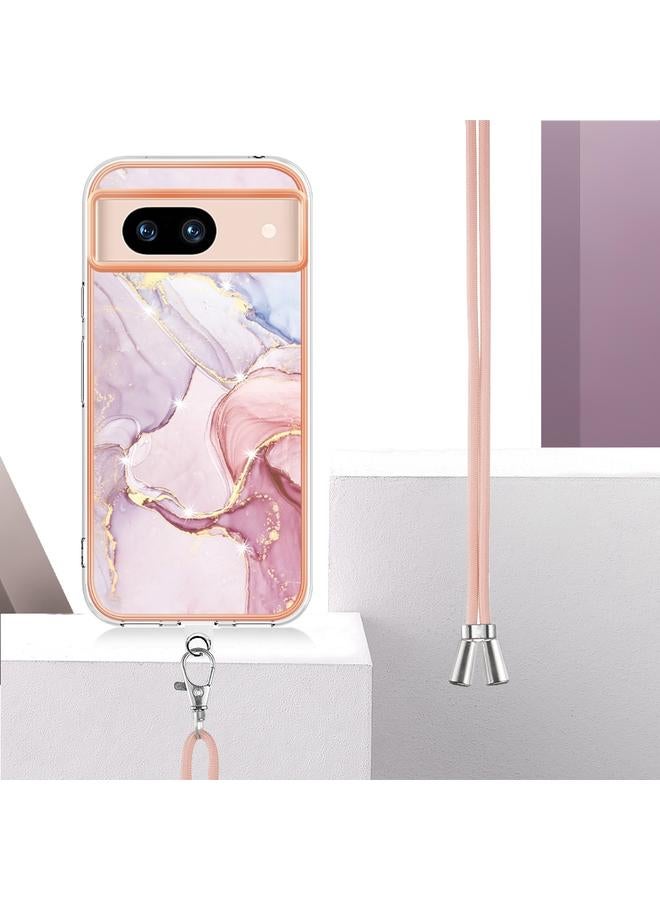 The Bros Case Cover For Google Pixel 8a Electroplating Marble Dual-side IMD Phone Case Cover with Lanyard - Image 3