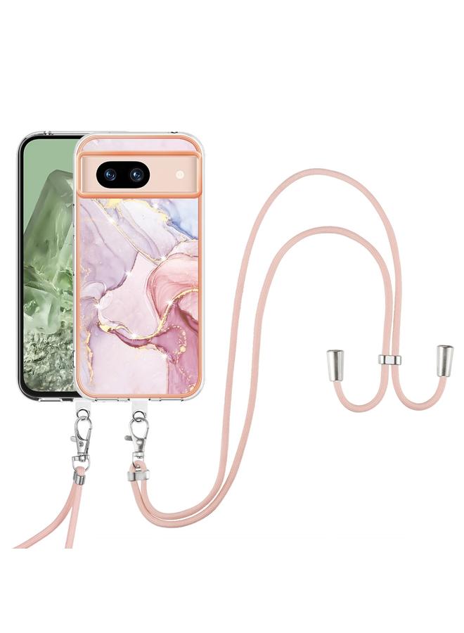 The Bros Case Cover For Google Pixel 8a Electroplating Marble Dual-side IMD Phone Case Cover with Lanyard - Image 2