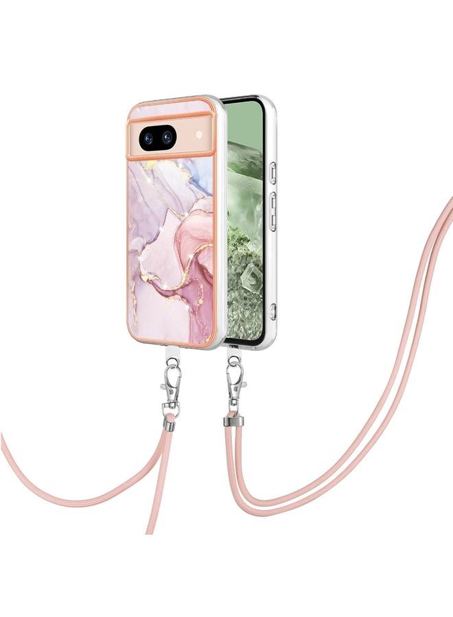 The Bros Case Cover For Google Pixel 8a Electroplating Marble Dual-side IMD Phone Case Cover with Lanyard - Image 1