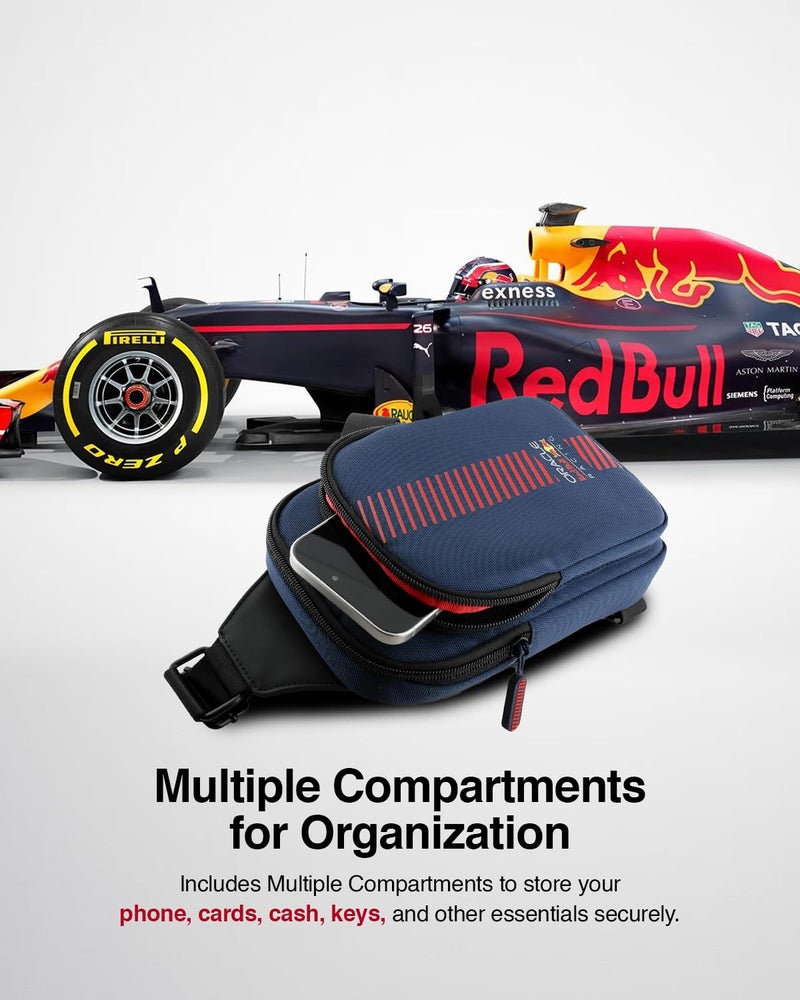 CG MOBILE RedBull Racing Universal Phone Bag Official Licensed, Crossbody Nylon Phone Pouch with PowerBar, Impact-Resistant Protective Phone Holder for Men & Women - Navy - Image 4