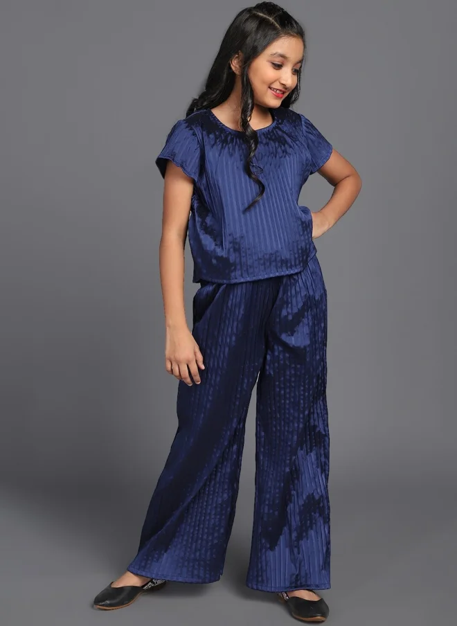AKS Navy Blue Silk Blend Top and Palazzo Set for Girls