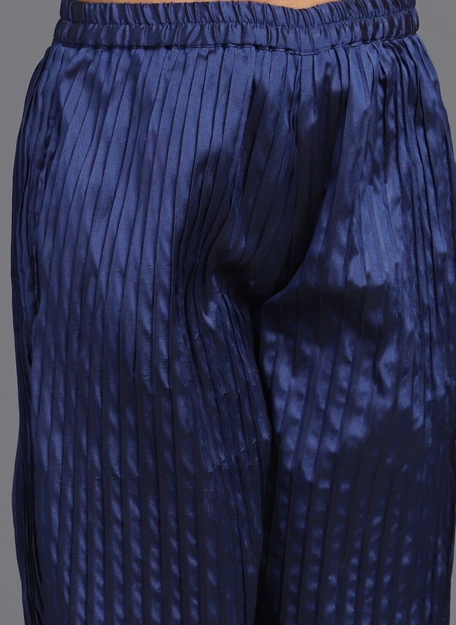 AKS Navy Blue Silk Blend Top and Palazzo Set for Girls - Image 3
