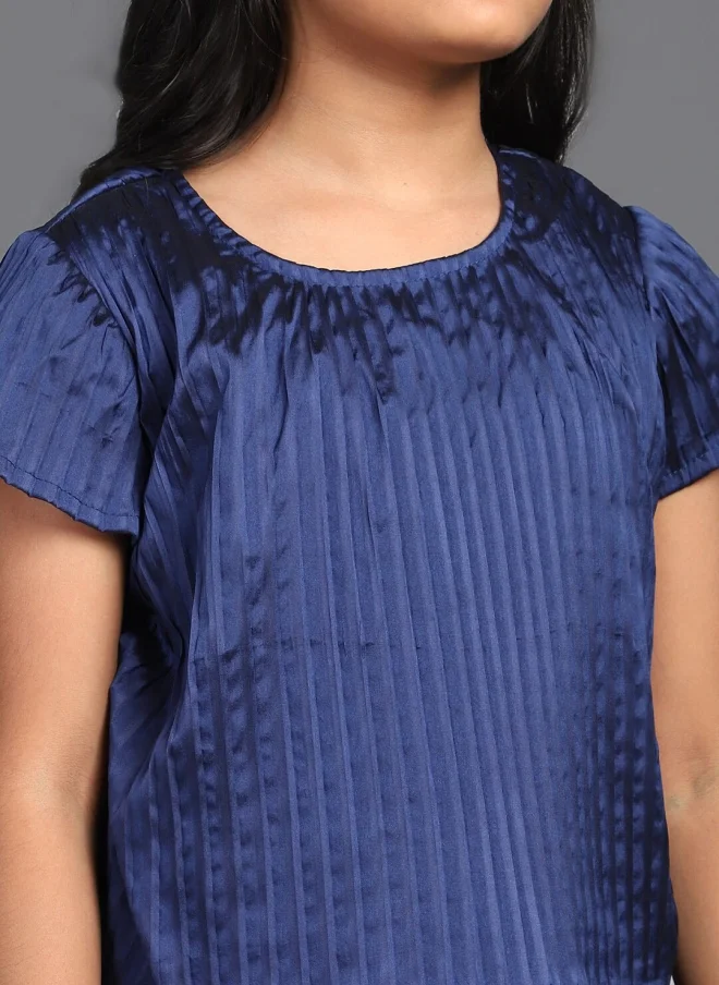 AKS Navy Blue Silk Blend Top and Palazzo Set for Girls