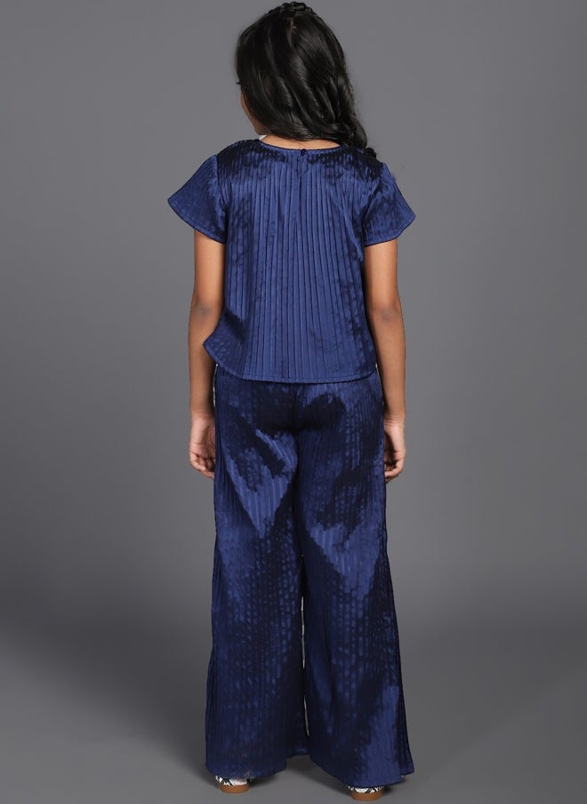 AKS Navy Blue Silk Blend Top and Palazzo Set for Girls - Image 5