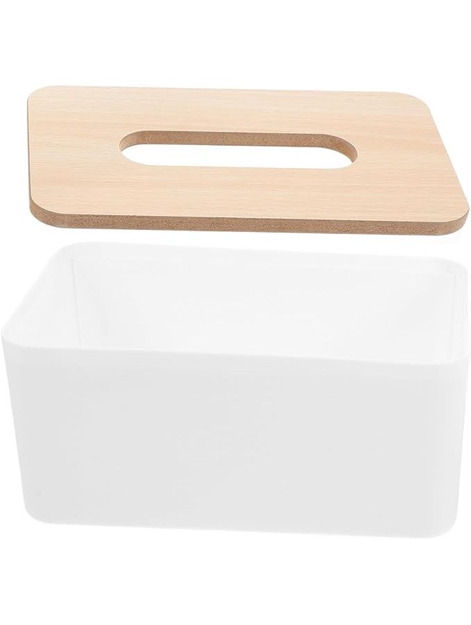 Amosfun Retro Upright Tissue Box Cover Napkin Holder Desktop Paper Towel Container Case White 21 X 13 X 9 CM - Image 1