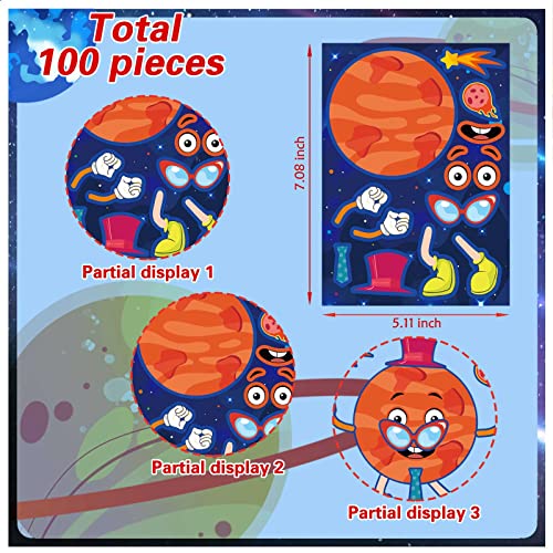 DUJAA 27 Sheets Space Stickers Make Your Own Planet Stickers Games,Easy to Peel and Stick,Make a face Outer Space Sticker for Kids,9 Planets Solar System Birthday Party Favor Sticker for Kids - Image 5
