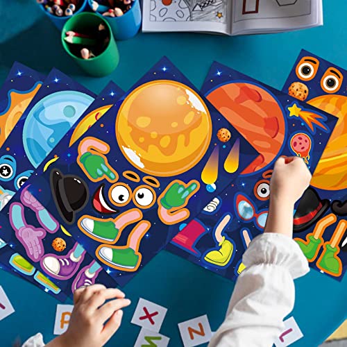 DUJAA 27 Sheets Space Stickers Make Your Own Planet Stickers Games,Easy to Peel and Stick,Make a face Outer Space Sticker for Kids,9 Planets Solar System Birthday Party Favor Sticker for Kids - Image 2