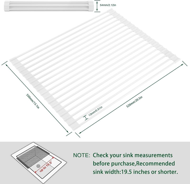 HANZENMA Roll Up Dish Drying Rack Over The Sink Kitchen Roll Up Sink Drying Rack Multipurpose Foldable Sink Drying Mat HeatResistant AntiSlip  AntiRust Dish Rack for Kitchen 205 x 13 White - Image 2