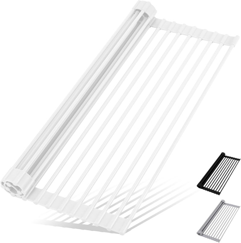 HANZENMA Roll Up Dish Drying Rack Over The Sink Kitchen Roll Up Sink Drying Rack Multipurpose Foldable Sink Drying Mat HeatResistant AntiSlip  AntiRust Dish Rack for Kitchen 205 x 13 White - Image 1