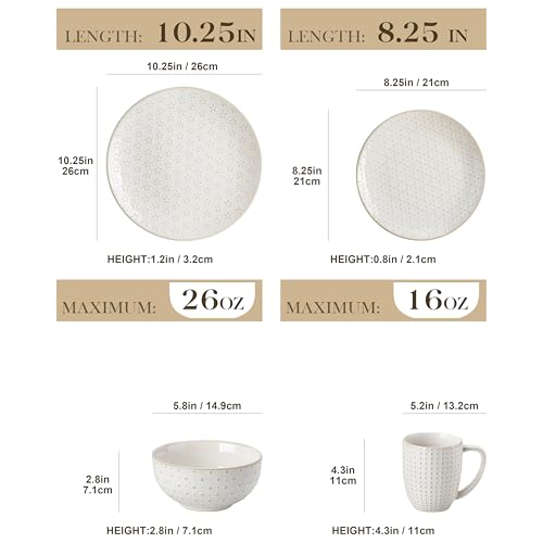 MALACASA 16 Pieces Dinnerware Sets, Modern Relief Design Plates and Bowls Sets, White Dish Set for 4, Kitchen Ceramic Dinner Plates Dishware Set, Microwave and Dishwasher Safe, Series LYDIA - Image 2
