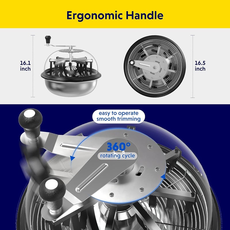 iPower 16 inch Trimmer Leaf Bowl Machine Twisted Spin Cut with Electric Powered Spinner Sharp Stainless Steel Blades and Clear Visibility Dome 16 Hydroponic Plant Bud and Flower - Image 5