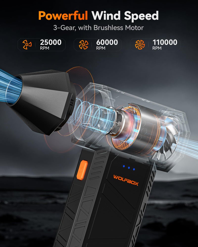 WOLFBOX MF50 Cordless Electric Air Duster-110000RPM High-Power Mini Blower with 3-Speed Settings and Fast Charging, Ideal Dust Blower for Computer, Keyboard, Car, Home, and Outdoor Use - Image 2