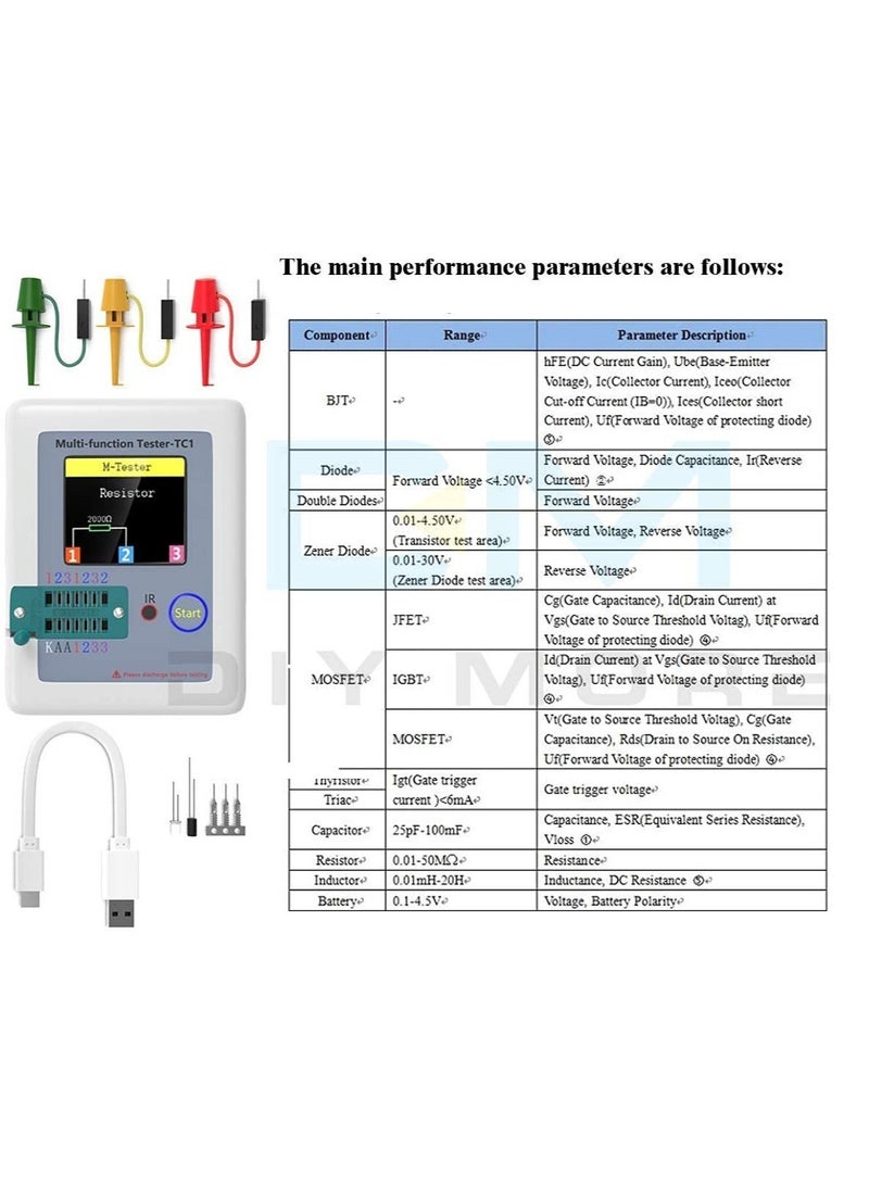 Transistor Meter, LCR-TC1 Multi-Function Capacitance Resistance ESR Tester, 1.8" Full Color Display Transistor Meter Tester,  for Diode Triode Capacitor Resistor Transistor LCR ESR NPN PNP MOSFET - Image 4