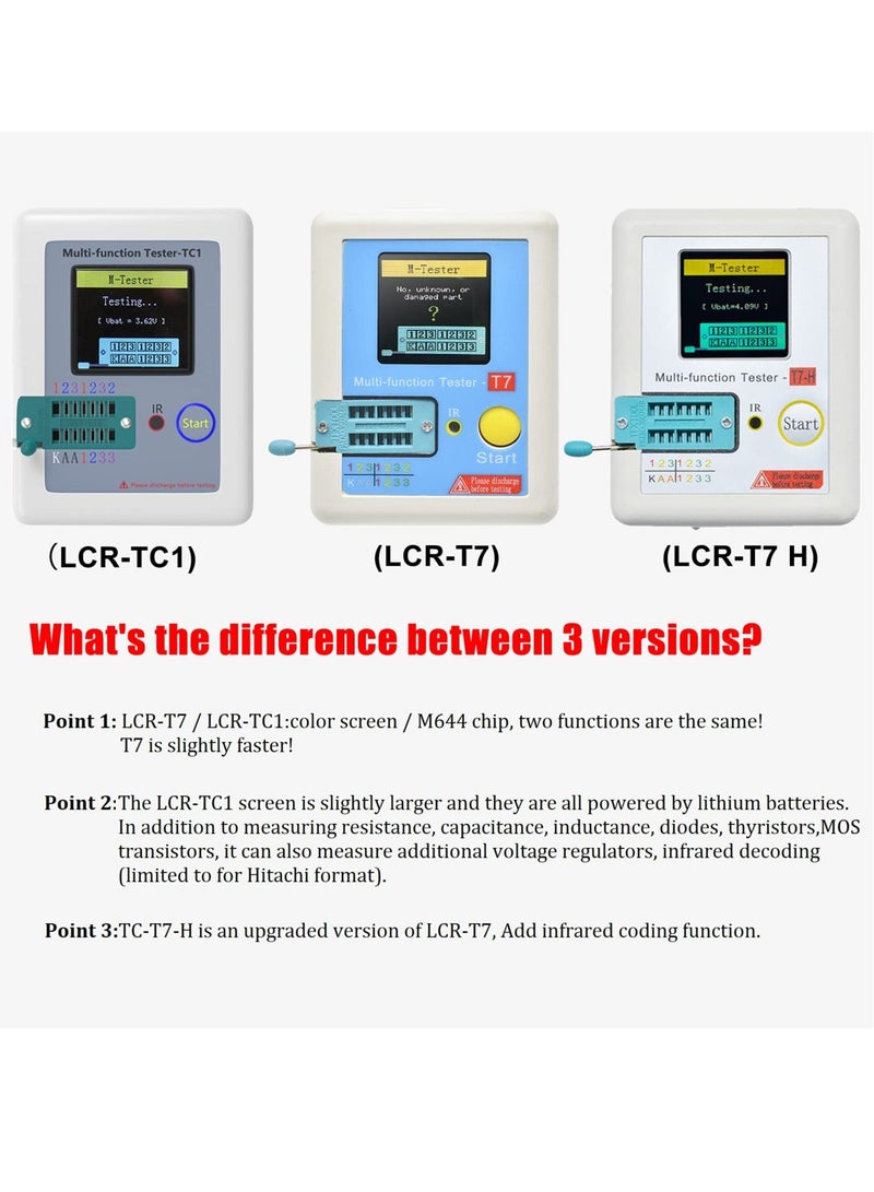 Transistor Meter, LCR-TC1 Multi-Function Capacitance Resistance ESR Tester, 1.8" Full Color Display Transistor Meter Tester,  for Diode Triode Capacitor Resistor Transistor LCR ESR NPN PNP MOSFET - Image 5