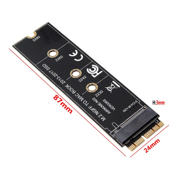 بطاقة محول M.2 NVME SSD: سوداء، تصميم إصبع ذهبي لتحسين الأداء الكهربائي - متوافقة مع MacBook Air A1465 A1466 من عام 2013، و A1465 A1466 A1502 A1398 من عام 2013-2016 لترقية MacBook - Image 3