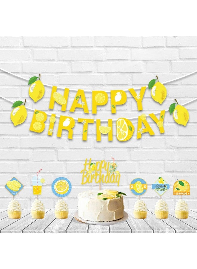 Festiko® Set of 8 Pcs Lemon Theme Happy Birthday Combo (Banner, Cake & Cupcake Toppers), Lemon Theme Decorations, Birthday Decoration Items - Image 3