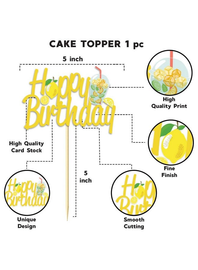 Festiko® Set of 8 Pcs Lemon Theme Happy Birthday Combo (Banner, Cake & Cupcake Toppers), Lemon Theme Decorations, Birthday Decoration Items - Image 5