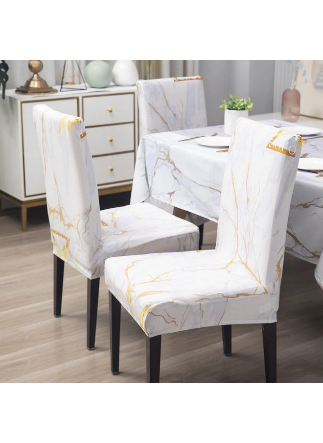 Styleys Styleys Elastic Chair Cover Stretchable Removable Washable Dining Chair Cover Protector Seat Slipcovers (Set of 4, Light Grey Marble Glitter, SD3188)  - Image 5
