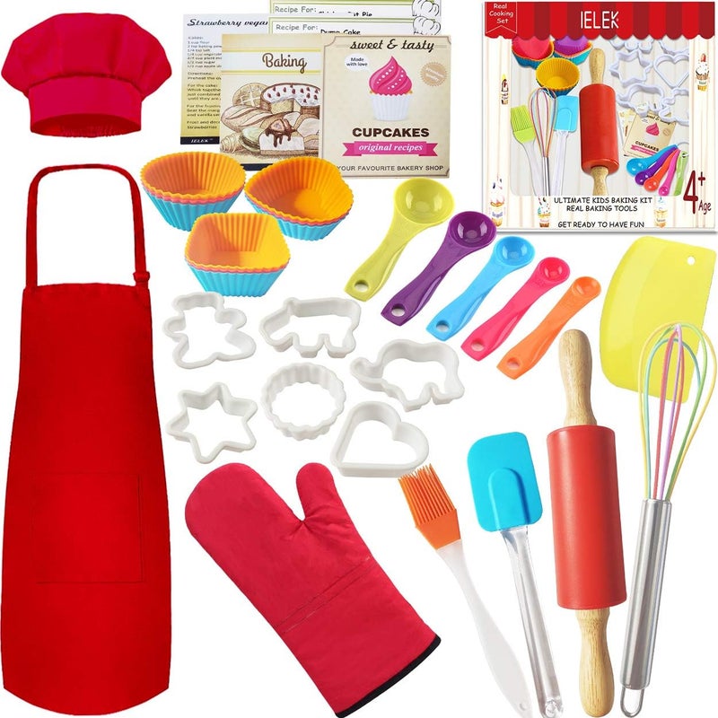 IELEK Real Baking Set Pastry Cooking Kit Supplies Includes Apron,Chef Hat,Oven Mitt,Rolling Pin,Real Baking Tools and Recipes Great Gift for Curious Beginners - Image 1