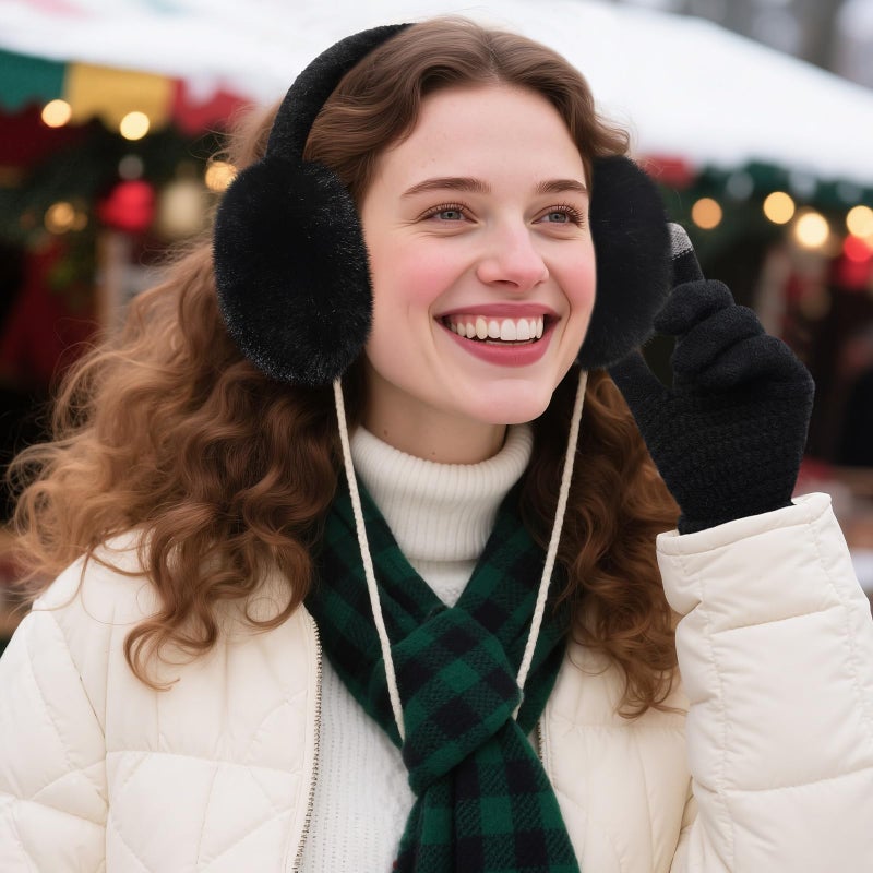 Premillow Winter Ear Muffs Gloves Set for Women Girls Foldable Adjustable Fuzzy Earmuffs Faux Fur Ear Warmers Covers Headband for Cold Weather - Image 2
