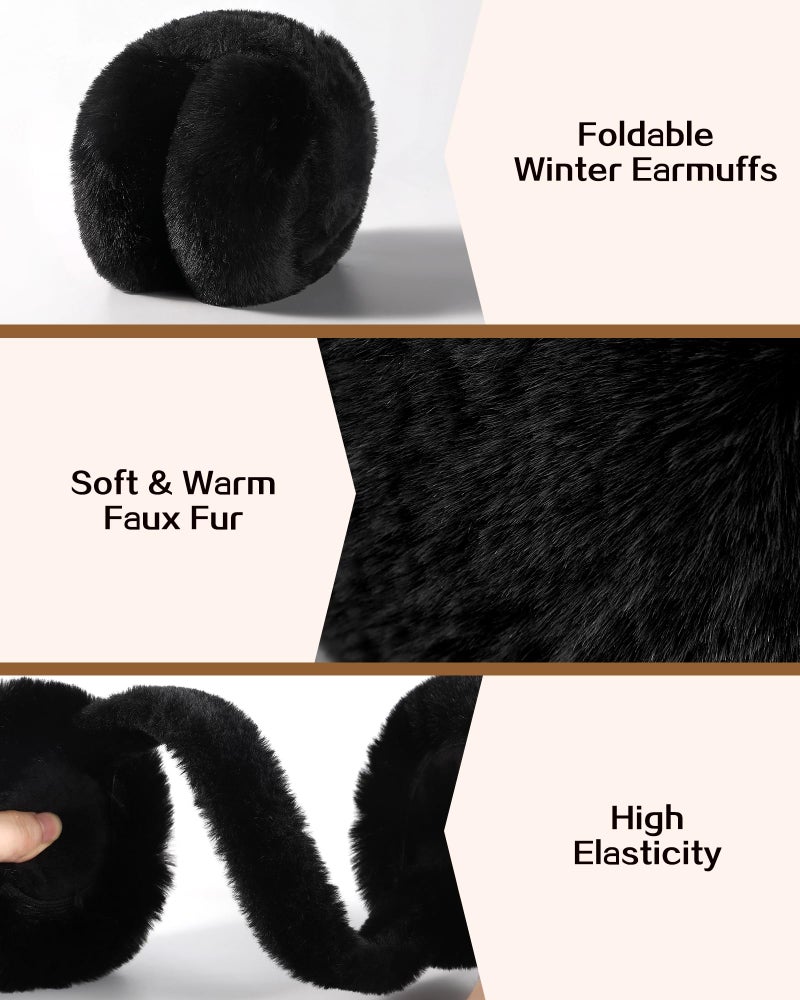 Premillow Winter Ear Muffs Gloves Set for Women Girls Foldable Adjustable Fuzzy Earmuffs Faux Fur Ear Warmers Covers Headband for Cold Weather - Image 4