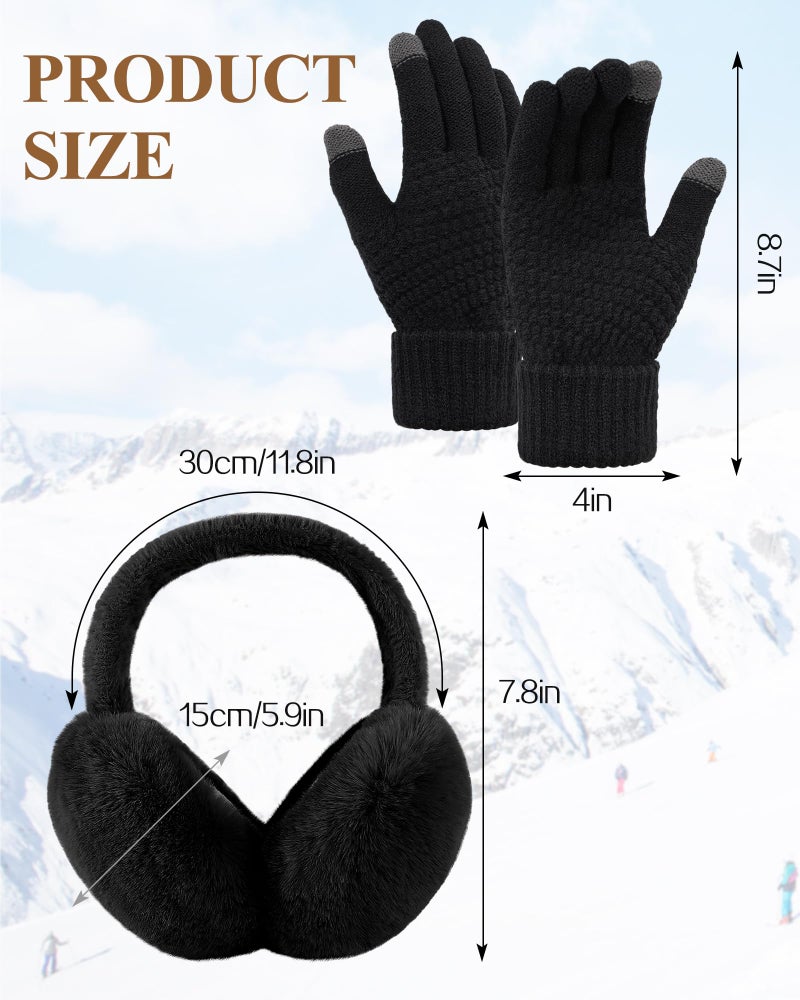 Premillow Winter Ear Muffs Gloves Set for Women Girls Foldable Adjustable Fuzzy Earmuffs Faux Fur Ear Warmers Covers Headband for Cold Weather - Image 3