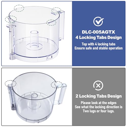 IHOUMEX Top with 4 Locking Tabs DLC-005AGTXT1 Food Processor Work Bowl Replacement with Handle 14-Cup Compatible With Cuisinart DFP-14,Fits DFP-14NWBCT1 Work Bowl Cover - Image 5