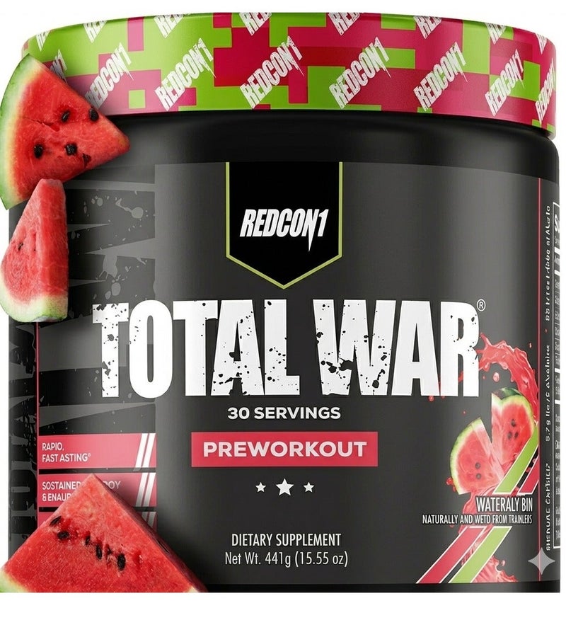 REDCON1 Total War Pre Workout Powder, Watermelon - Beta Alanine + Citrulline Malate Vegan & Keto Friendly- 30 Servings - Image 1