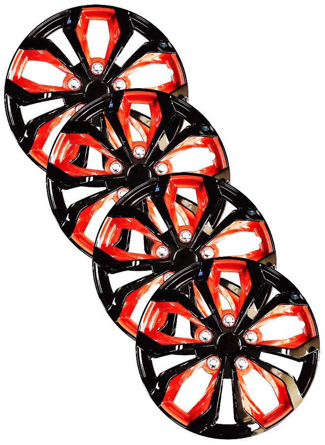 EMTC Pack of 4 EM-3138 Taiwan Wheel Cover | 14" Inch | Black Red 2 Q Universal Nested Style  - Image 1
