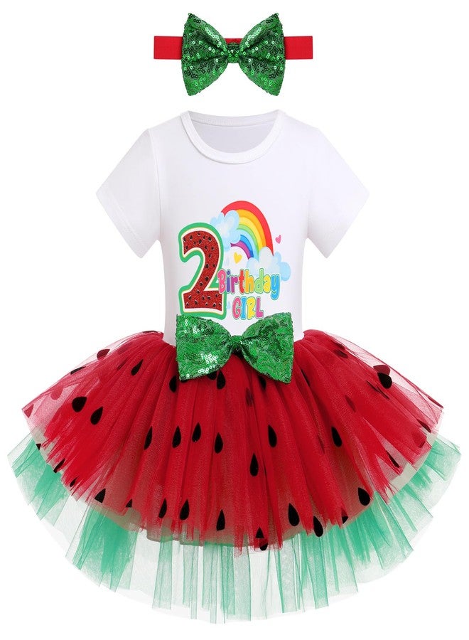 ODIZLI 2nd Birthday Outfit Girl Baby Toddler Short Sleeve Tulle Dress+Headband 3PCS Summer Clothes Melon Watermelon Party Supplies Two Year Old Cake Smash Photography Red 2 Years 2 Years - Image 1