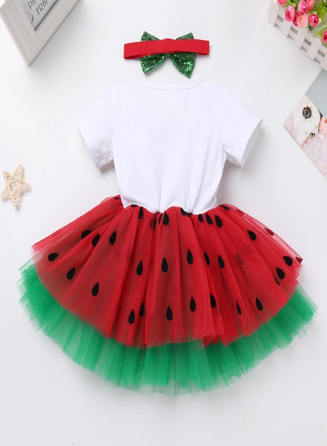 ODIZLI 2nd Birthday Outfit Girl Baby Toddler Short Sleeve Tulle Dress+Headband 3PCS Summer Clothes Melon Watermelon Party Supplies Two Year Old Cake Smash Photography Red 2 Years 2 Years - Image 4
