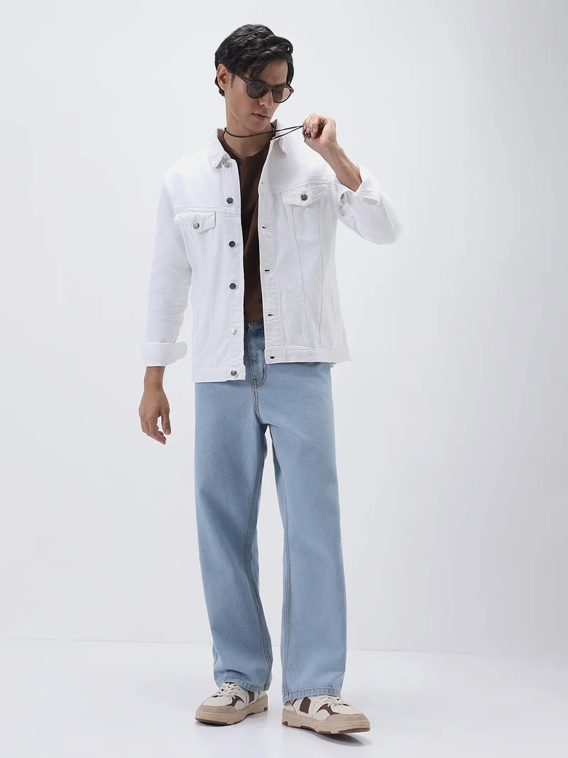 Urbano Fashion  Urbano Fashion Men's White Regular Fit Washed Full Sleeve Denim Jacket  | Best Price UAE