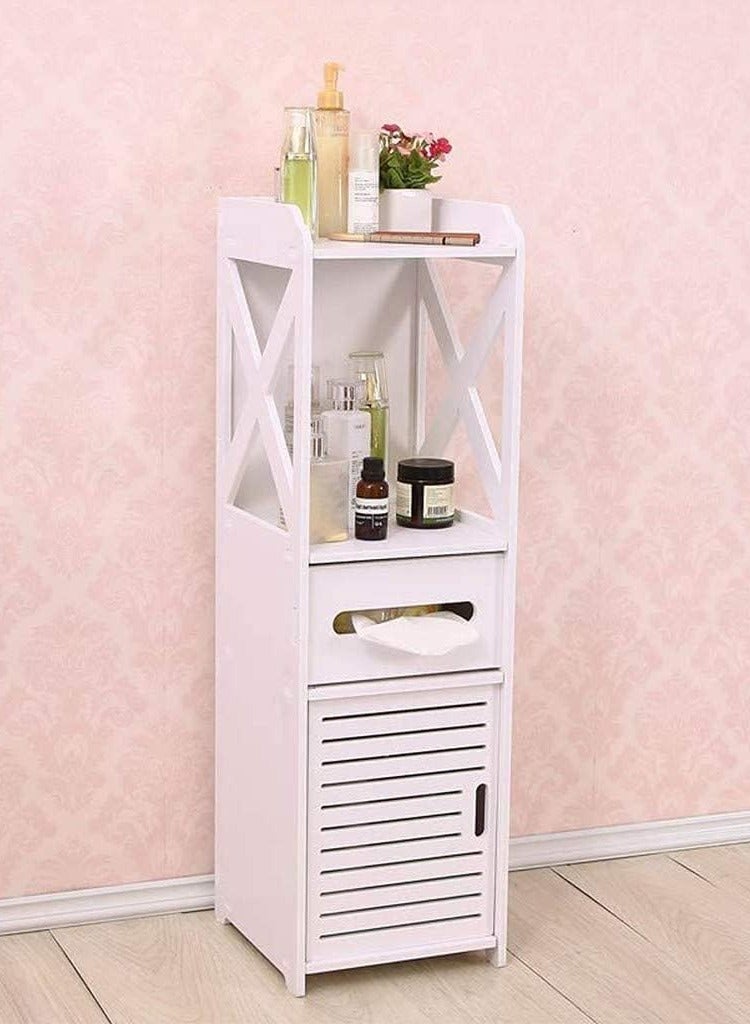 TPGP Small Bathroom Storage Corner Floor Cabinet with Doors and Shelves, Thin Toilet Vanity Cabinet, Narrow Bath Sink Organizer, Towel Storage Shelf for Paper Holder, White - Image 1