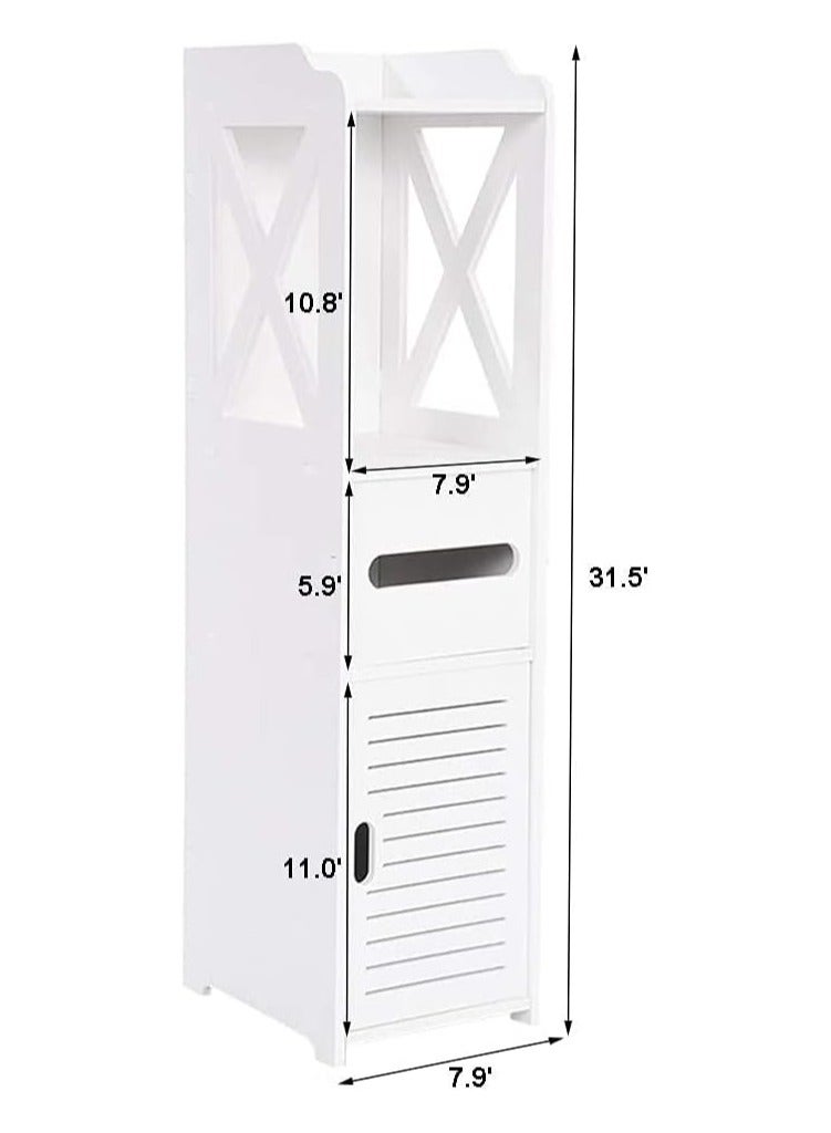 TPGP Small Bathroom Storage Corner Floor Cabinet with Doors and Shelves, Thin Toilet Vanity Cabinet, Narrow Bath Sink Organizer, Towel Storage Shelf for Paper Holder, White - Image 5