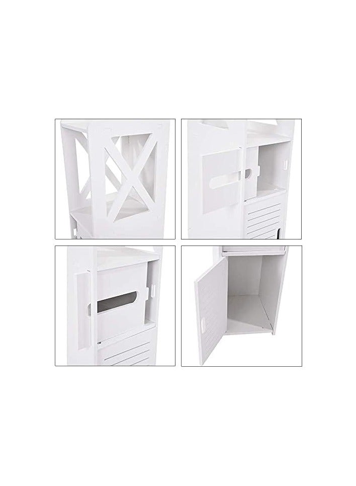 TPGP Small Bathroom Storage Corner Floor Cabinet with Doors and Shelves, Thin Toilet Vanity Cabinet, Narrow Bath Sink Organizer, Towel Storage Shelf for Paper Holder, White - Image 3